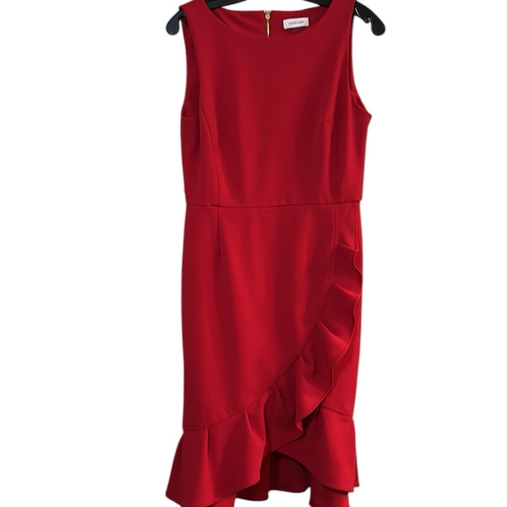 Gorgeous Calvin Klein deep red ruffled dress size 10